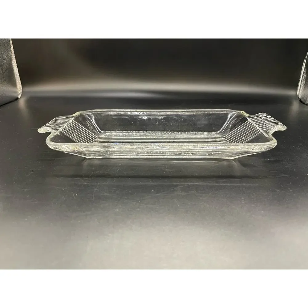 Vintage Ribbed Clear Glass Butter Dish *NO LID MCM 10